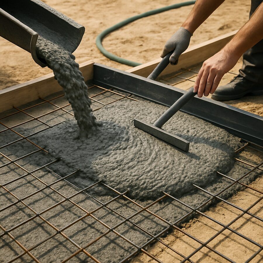 Coulage d'une dalle béton sur un chantier de gros œuvre